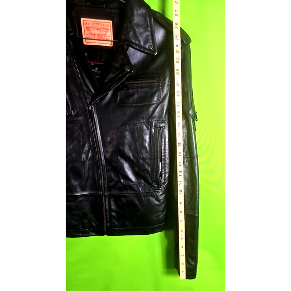 LEVI STRAUSS Co. BLACK LEATHER MOTORCYCLE BIKER JACKET-WOMEN-M -5 POCKET - Picture 7 of 13